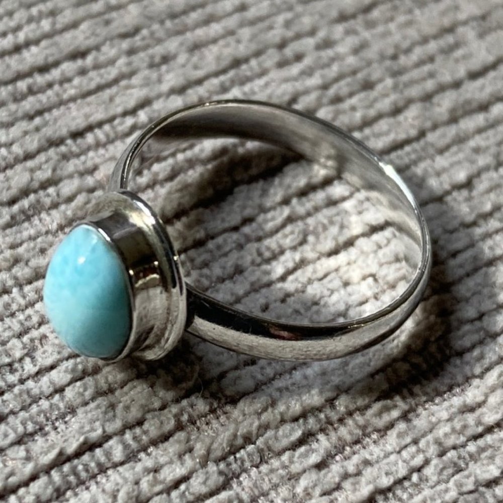 Blue Larimar Sterling Silver Ring - Size 6.5